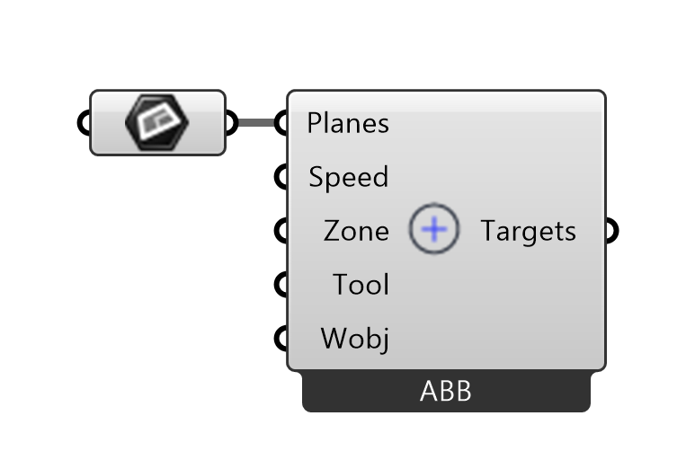Plane target component showing inputs for position, speed, zone, and tool