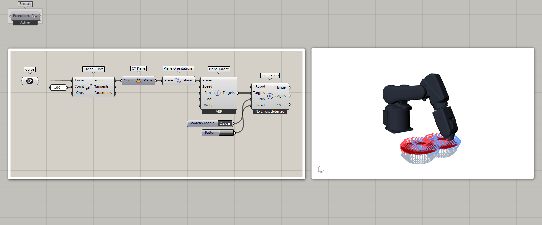 Simulated robot showing the complete toolpath